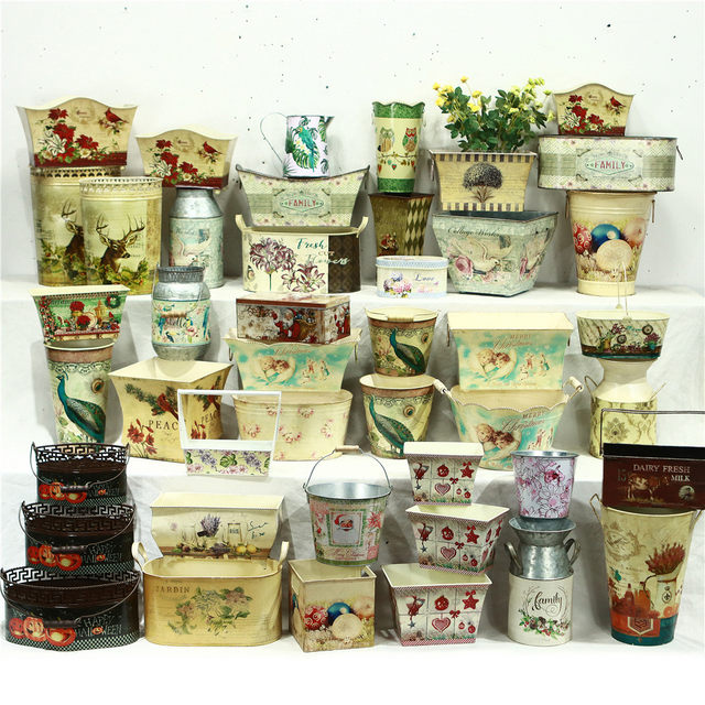 Collection of unique products - pastoral home gardening iron bucket green plant flower pot iron flower bucket corner pansy iron succulent pot flower pot
