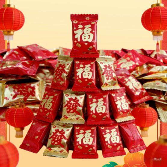 
Red blessing special thick milk fudge block New Year goods wedding happy blonde bag sweet coconut classic mixed candy