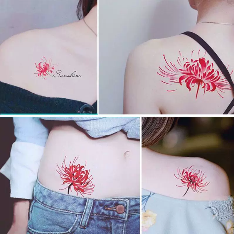 彼岸花纹身贴曼珠沙华防水女持久小清新韩国性感锁骨手臂遮