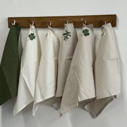 Linen Absorbent Square Towel 35X35 Face Wash and Hand Towel, Multi-Purpose Cloth with Chrysanthemum and Four-Leaf Clover Embroidery, Soft and Durable