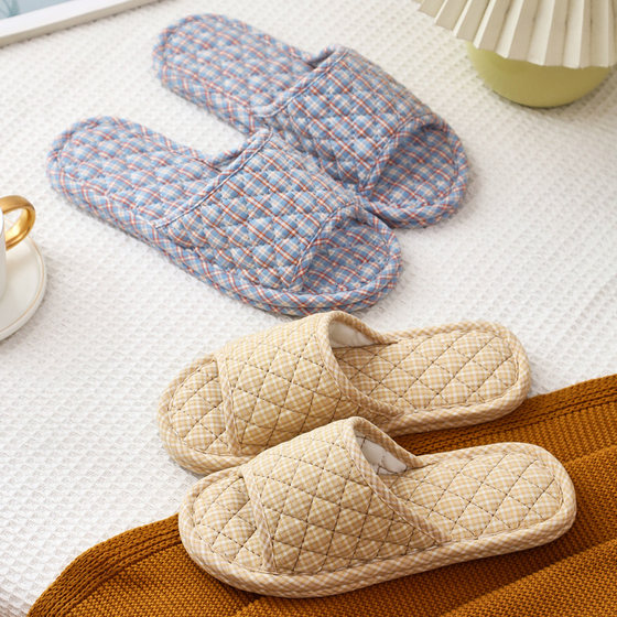 
New home fabric cloth sole slippers for men and women couples wooden floors non-slip silent spring, summer, autumn and winter soft bottoms