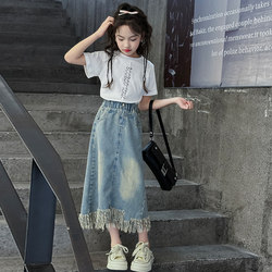 Girls' Skirt Summer Denim Skirt 2026 New Style Fashionable Children's Korean Style Big Kids Summer Short-Sleeved Skirt Set