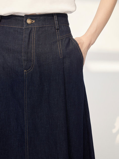 
Disenis summer new versatile simple skirt high-waist denim skirt women