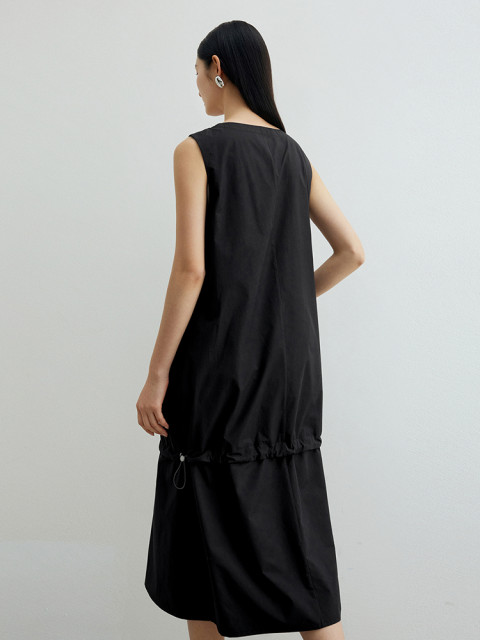 DiSenis 2025 summer new commuter temperament elegant round neck long skirt black sleeveless A-line dress
