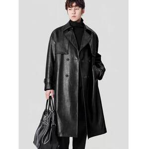 
High-end leather jacket new design cool slim long over-knee commuter jacket