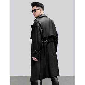 
Haining high-end men's leather jacket, mid-length PU leather plus fat, loose and large size jacket