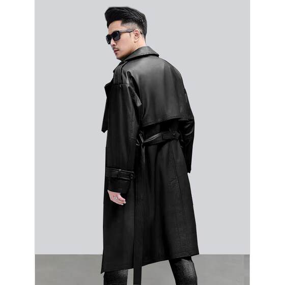 
Haining high-end men's leather jacket, mid-length PU leather plus fat, loose and large size jacket