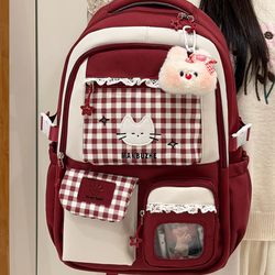 Tea Party ins Wind Multi-Compartment Large Capacity Backpack Junior High School and High School Student School Bag Female Campus Class Backpack