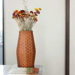 Home Dried Flower Vase Woven Imitation Rattan Imitation Straw Woven Vase Living Room Flower Arrangement Handmade Bamboo Woven Bouquet Basket Decoration