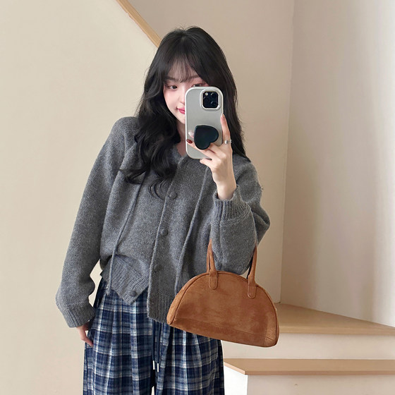 Sugar Annie [Lazy Weekend] 2025 Autumn and Winter Hooded Knitted Cardigan Women's Loose Slimming Versatile Sweater Jacket