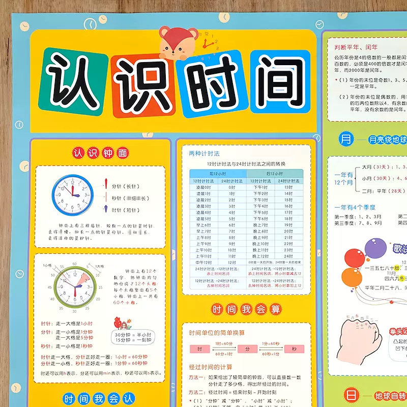 小学数学一二年级认识钟表和时间专项练习教具挂图墙贴挂画-Taobao