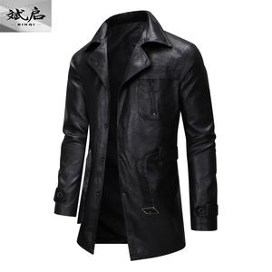 
New autumn and winter middle-aged American retro casual leather jacket mid-length jacket trendy large size loose lapel men