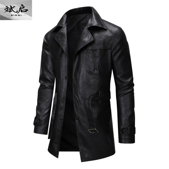 
New autumn and winter middle-aged American retro casual leather jacket mid-length jacket trendy large size loose lapel men