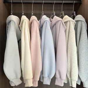 
100% pure cotton Korean style basic hooded sweatshirt for women autumn and winter loose velvet thickened couple zipper cardigan jacket