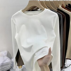 Po Nunde's velvet bottoming shirt with a new round collar nest Korean version of the versatile and velvet thick long -sleeved T -shirt top