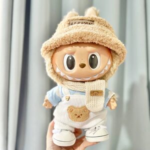 38cm Labo Plush doll clothes for enamel gum Labubu doll clothes new year gray sweater set cute
