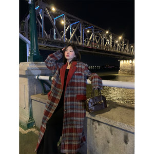Australian women's retro 30 wool mid-length cotton wool jacket for women's high-end plaid wool coat versatile