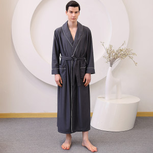 Spring and autumn and summer Four Seasons General Bathrobe Men's Pajamas Long Bath Towel -style summer ice silk plus fertilizer increased size robe
