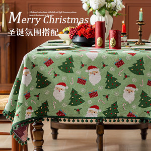 American imitation cotton and linen tablecloth Christmas atmosphere tablecloth cover light luxury high-end cover table cloth cartoon cute