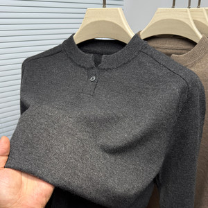 
Knitted bottoming sweater men's Henry collar casual autumn and winter men's thin inner wear youth loose solid color versatile