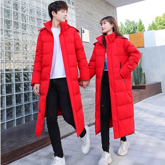 
Couple parent-child extended medium-length down cotton jacket for men long winter over-knee cotton jacket for women