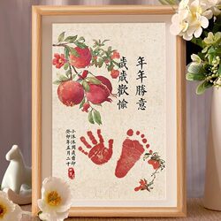 One-Year-Old Baby's Hand and Foot Prints, 100-Day Full-Month Commemorative Ceremony, Newborn Baby's First Birthday Gift, Footprint Photo Frame to Commemorate