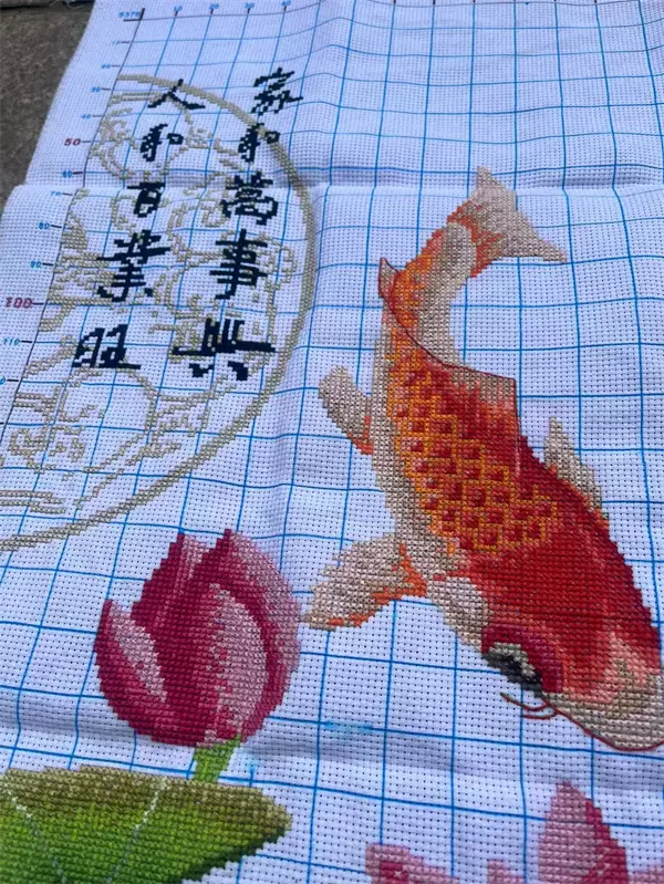 兔妈妈纯手工十字绣成品年年有余幽香荷韵鱼荷花荷叶竖版客厅小幅