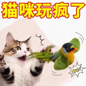Pet toy simulation bird sounds sparrow cat toys to relieve boredom and mint dog toys hanging self-heating HR