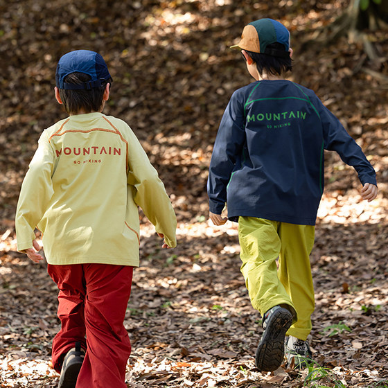 
Children's bright line decoration color-blocking long-sleeved T-shirt 2025 autumn new boys outdoor quick-drying clothes medium and large children's clothing trend