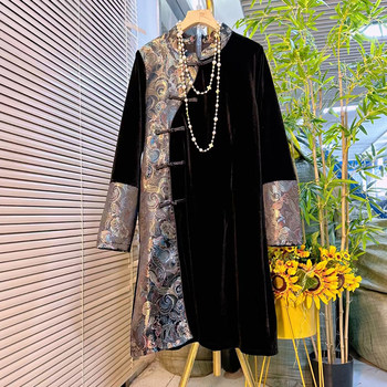 Stand-alone collar button mid-length national style dress