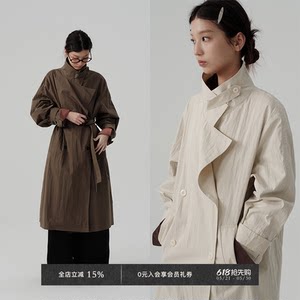 
Veega Chic spring and autumn shrunken cotton and brocade blended placket light and simple mid-length double-breasted windbreaker