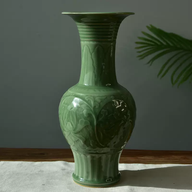 涵青堂缠枝牡丹凤尾瓶大号手工中式陶瓷花瓶摆件