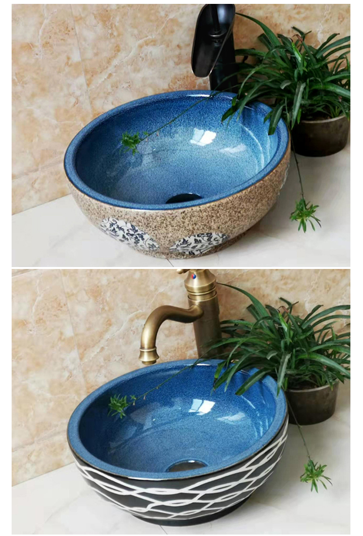 Yuetao 35cm セラミックレトロ洗面台 - 丸型中華様式シンク