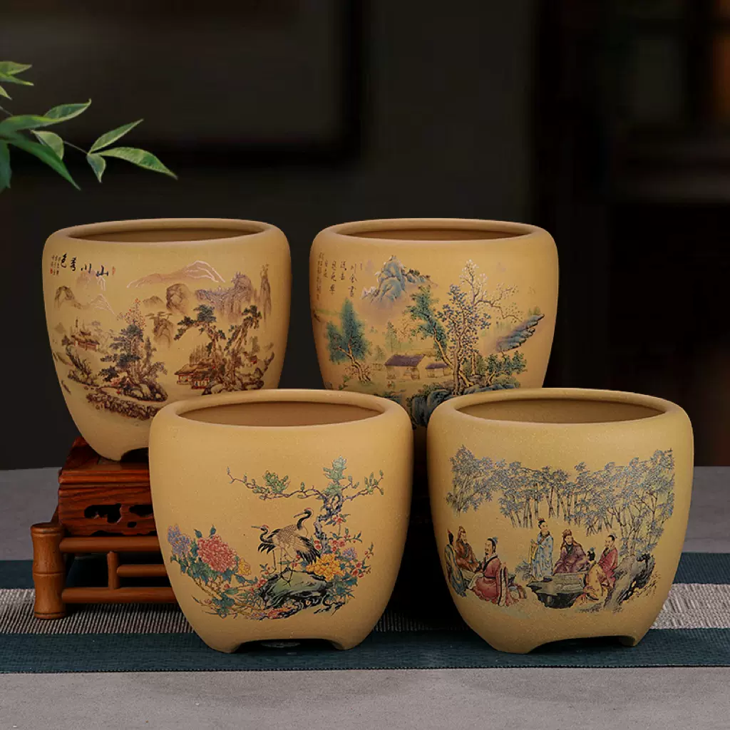 高端精品紫砂花盆小多肉盆景盆兰花云竹透气特价清仓桌面