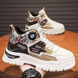 
High-top men's shoes autumn youth sports waterproof wear-resistant anti-slip thick-soled casual workwear rotating button Martin boots