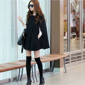 Fat MM Korean new loose tweed cape coat autumn and winter medium length woolen coat versatile women's shawl