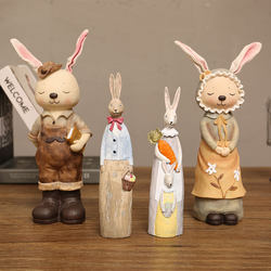Creative and Cute Resin Desktop Couple Bunny Figurines for Children's Room ins Style Home Decor Crafts