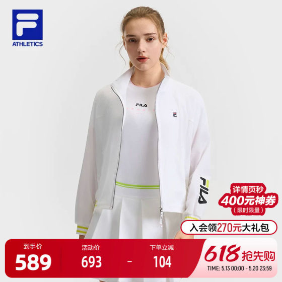 
FILA official women's woven jacket 2025 summer new tennis sport simple loose stand collar top