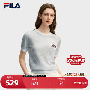 
FILA official women's knitted sweater for 2025 autumn new fashionable casual simple basic short-sleeved sweater