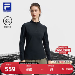 
FILA official women's knitted long-sleeved shirt 2025 winter new outdoor sports plus velvet half-zip long T