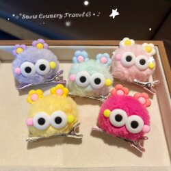 Big-Eyed Hair Clip, Cute Plumeria Flower Ears, Fluffy Hairpin, Side Clip, Korean Style, ins Childlike Bangs Hair Clip