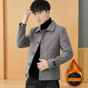 Cotton-thickened men's short wool coat for young people in winter handsome Korean style fashion casual wool coat fashionable