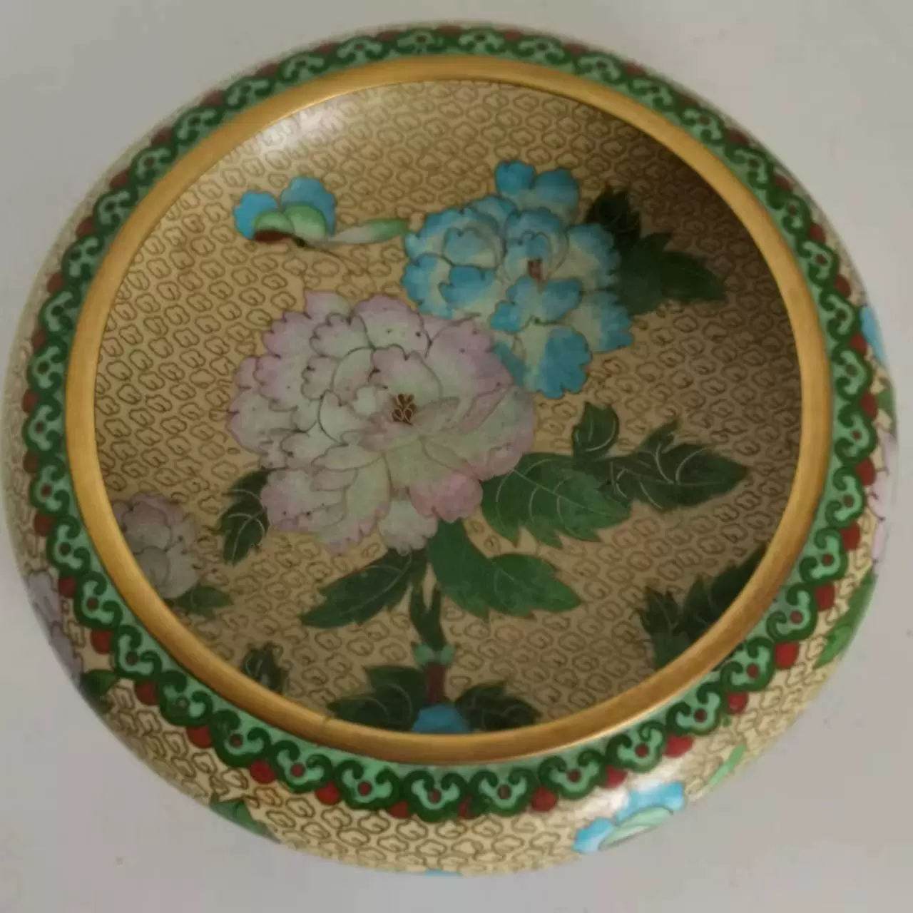 笔洗景泰蓝摆件4801铜胎掐丝珐琅彩老货回流牡丹大洗