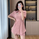 2025 summer fresh and casual age-reducing suit temperament polo collar shirt dress shorts two-piece set
