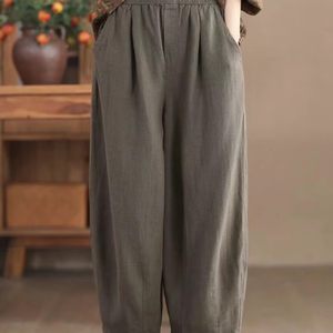 
Spring casual heavy industry imported 100% stocky linen harem pants for women, lined linen pants, slim and comfortable trousers