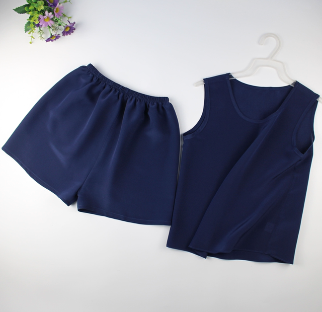 Children's silk suit thin vest shorts mulberry silk solid color baby ...