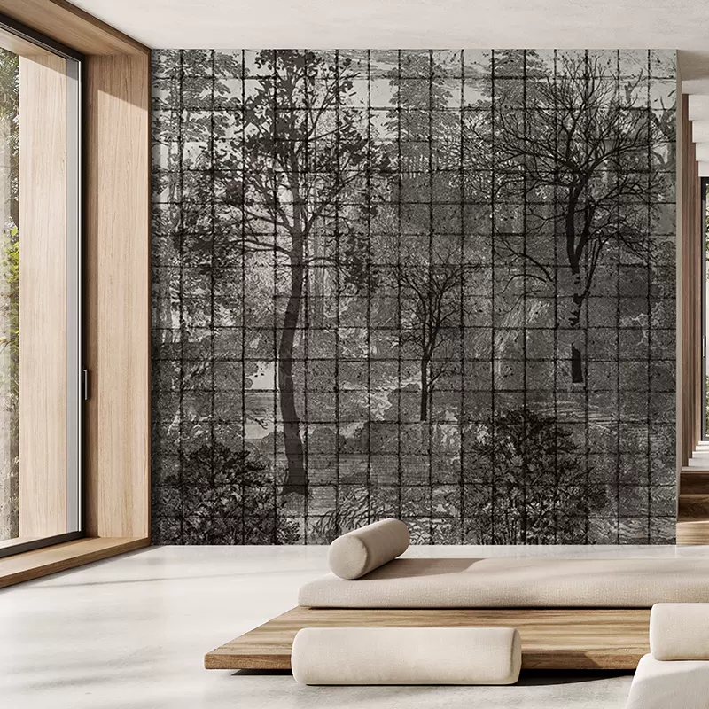 牆酷現代復古植物樹木叢林高級感壁紙客飯廳臥室背景牆壁畫林深 Taobao