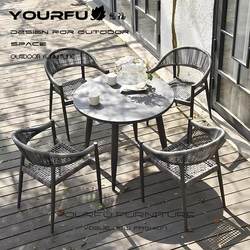 Courtyard Outdoor Tables and Chairs, Open-Air Rattan Leisure Chairs, Villa Terrace Three-Piece Set, Cafe Outdoor Small Tables and Chairs