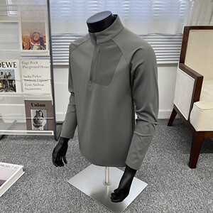 
2025 new autumn half-zip stand collar long-sleeved brushed men's outdoor cycling running training sportswear t-shirt