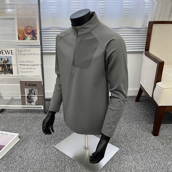 
2025 new autumn half-zip stand collar long-sleeved brushed men's outdoor cycling running training sportswear t-shirt